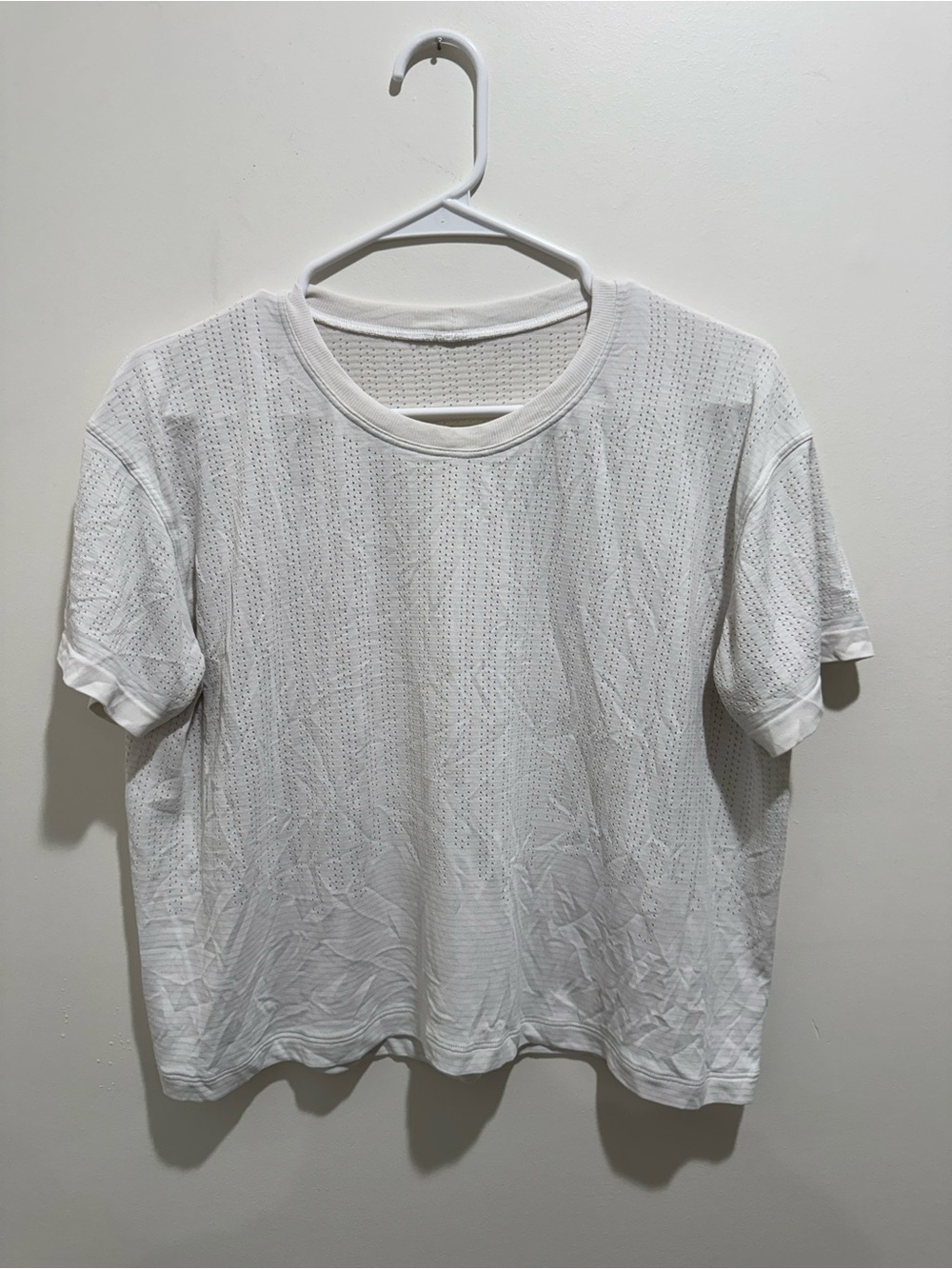 Lululemon White Perforated Seamless Relaxed Fit Short Sleeve Top